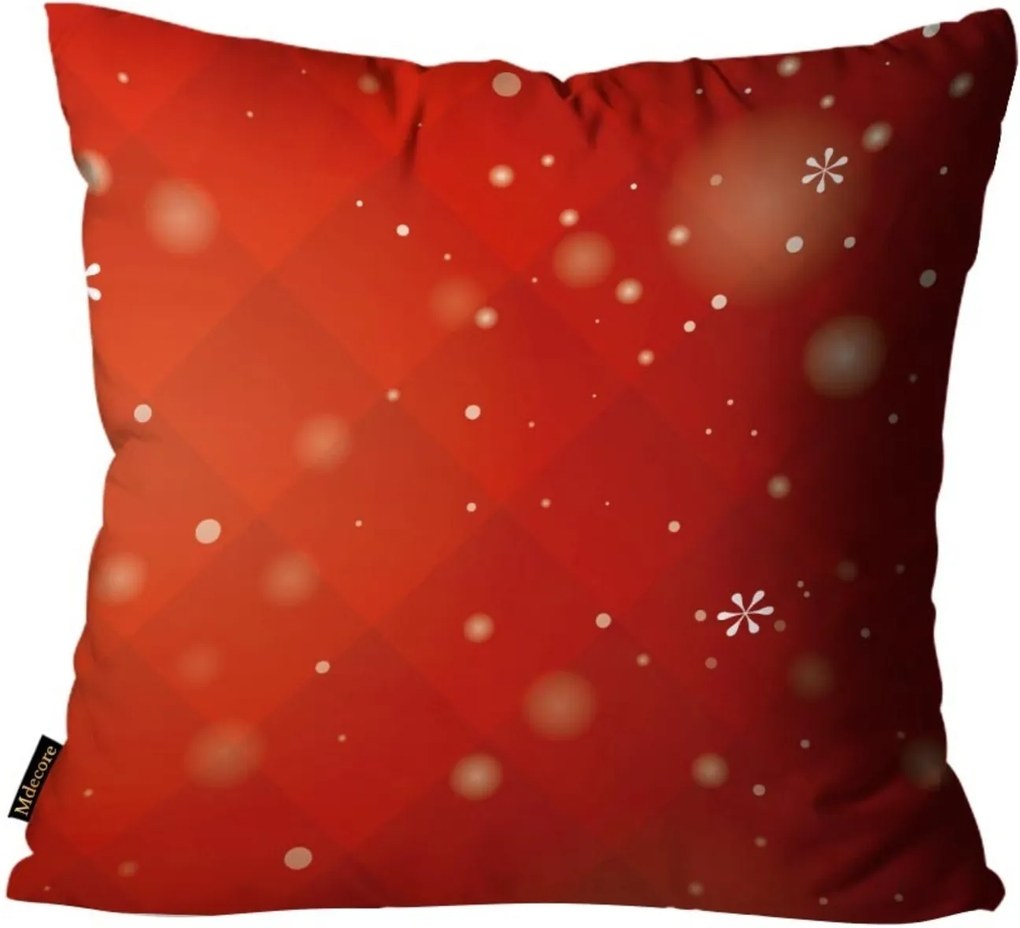 Capas para Almofada Premium Cetim Mdecore Natal Flocos de Neve Vermelha 45x45cm