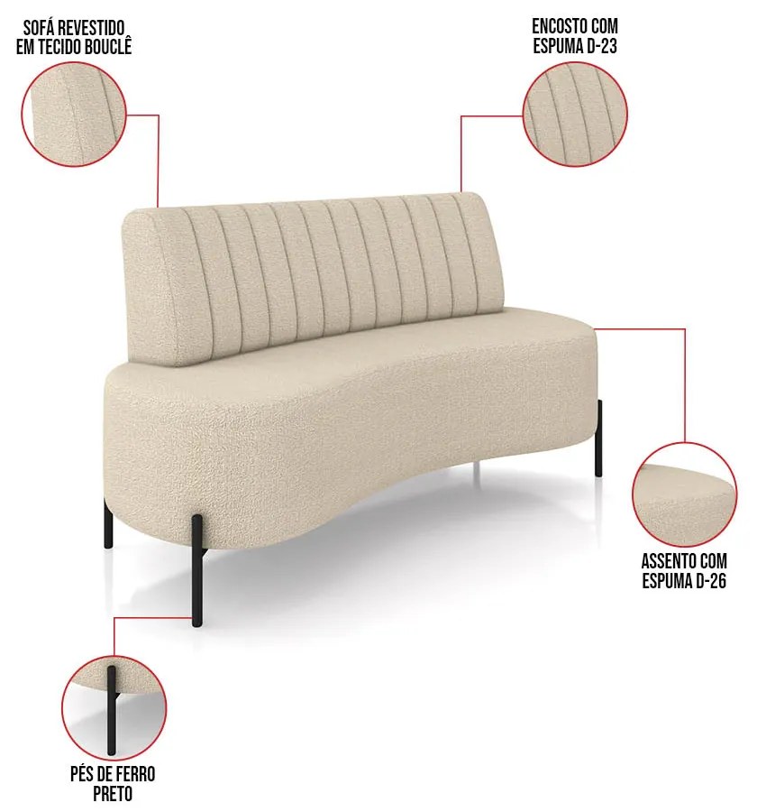 Sofá 2 Lugares Living 160cm Pé Ferro Pto Maraú Bouclê Creme K01 - D'Rossi