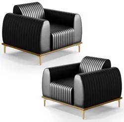 Kit 2 Poltronas Decorativas Base Gold Molino D06 PU B-159 Preto - Mpoz