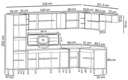 Armário de Cozinha Modulada de Canto 8 Peças CP03 Balcão com Pia