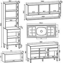 Armário de Cozinha 5 peças Balcão com Pia 150cm Lina20 K02 Gris/Freijó