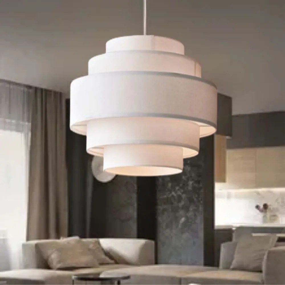 Lustre Pendente Vivare Md-4390 Cúpula em Tecido Branca - Bivolt