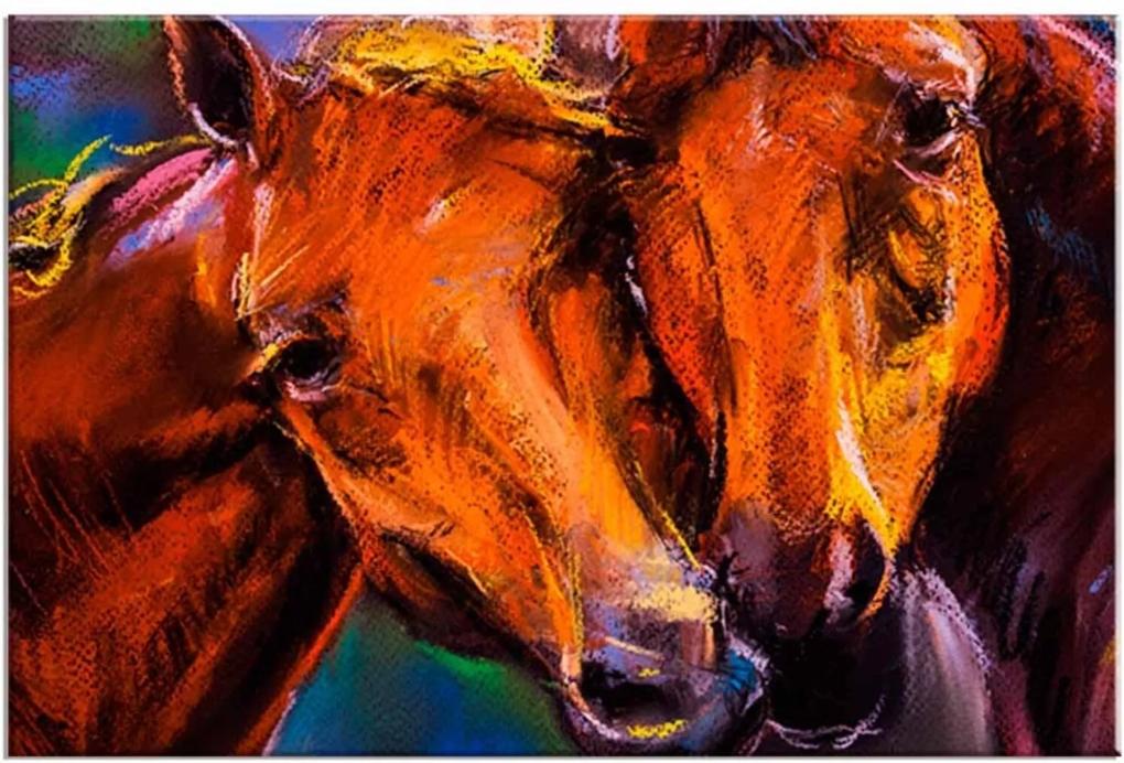 Tela Decorativa Abstrato Pintura Cavalos Grande Love Decor