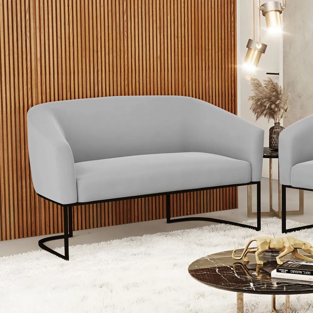 Sofá 2 Lugares Namoradeira Industrial Preto Stella Suede D03 - D'Rossi - Cinza