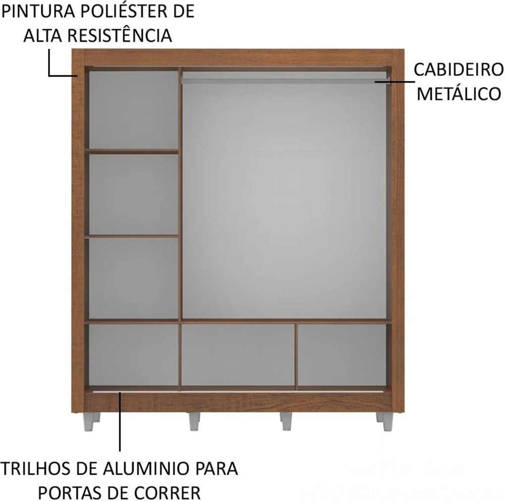 Guarda Roupa Casal Madesa Mônaco 3 Portas de Correr com Pés Marrom