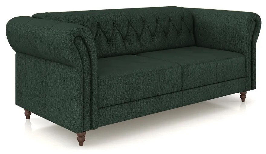 Sofá Living Sala de Estar Stanford Chesterfield 2 Lugares 180cm Pés de Madeira Couro Verde G58 - Gran Belo