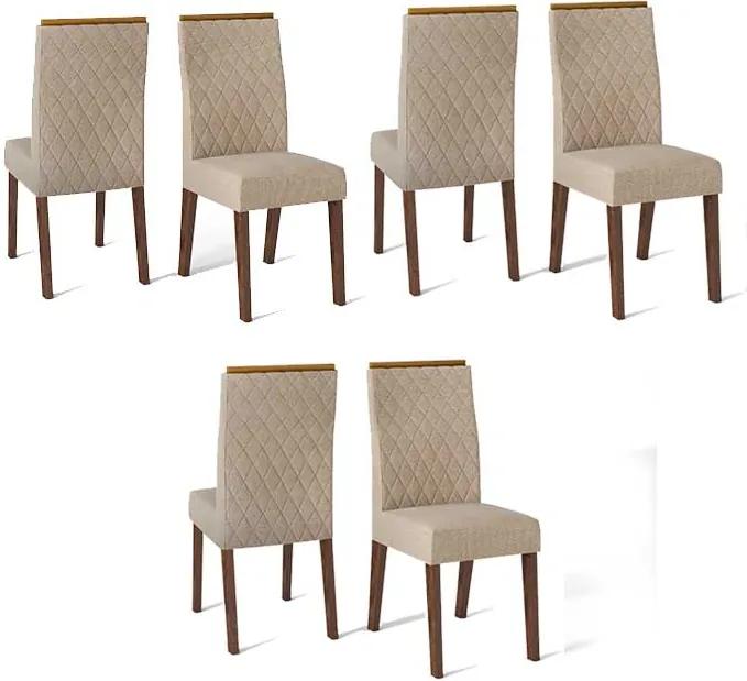 Conjunto 6 Cadeiras Cássia Rústico Malbec Tecido Linho Saara