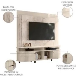 Estante Painel de TV 65 Pol 183cm Ramona Z10 Calacata/Off White - Mpoz