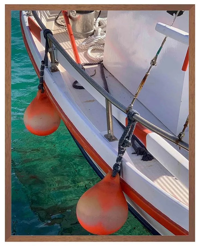Quadro Decorativo Milos Foto Matte Barco e Boia Branco e Vermelho - CZ 44095