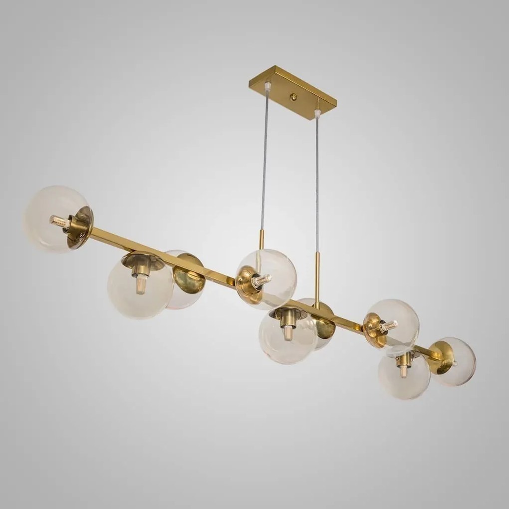 Pendente Mousse C/ 9 Globos 121Cm 9Xg9 / Cabos Cristal / Metal E Globo... (DR-V - Dourado Escovado, CLEAR)