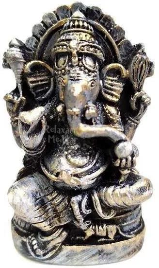 Estátua Ganesha no Trono P (8cm) - Azul Petróleo