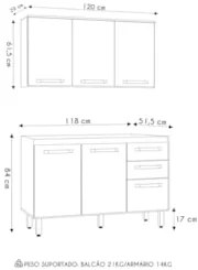 Armário de Cozinha CP01 Sem Tampo 120cm Nicy N03 Freijó/Off White - Mp