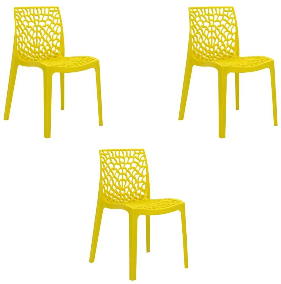 Kit 3 Cadeiras Decorativas Sala e Cozinha Cruzzer (PP) Amarela - Gran Belo