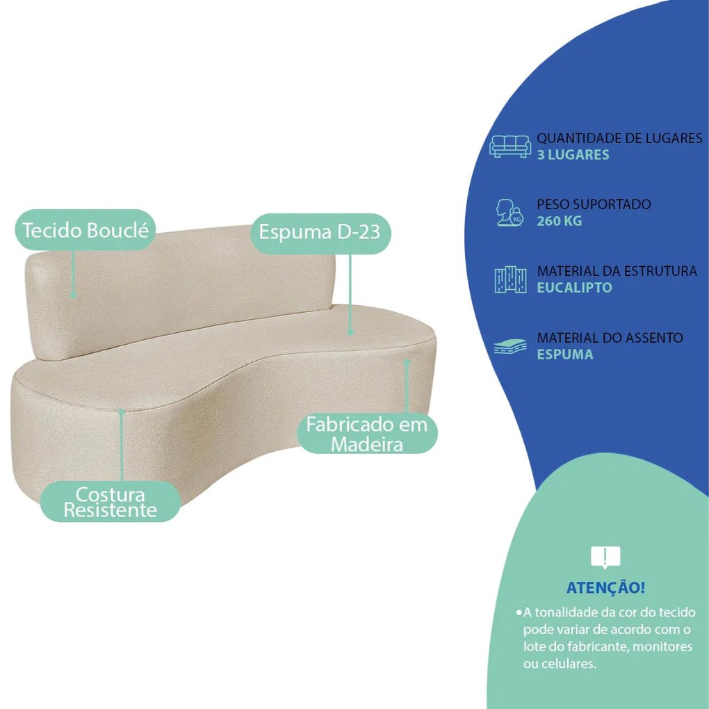 Kit Sofá Curvo Amsterdã 180cm e Poltrona Luiza Max Bouclé
