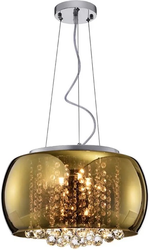 Lustre/Plafon Soho Vidro Dourado e Cristais Transp. 40cm - Bella Iluminação - PD002G