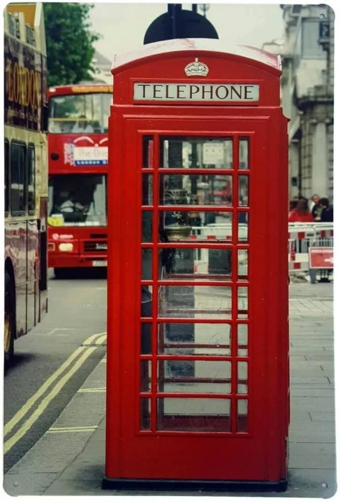 Placa de Metal Yaay London Telephone Vermelha