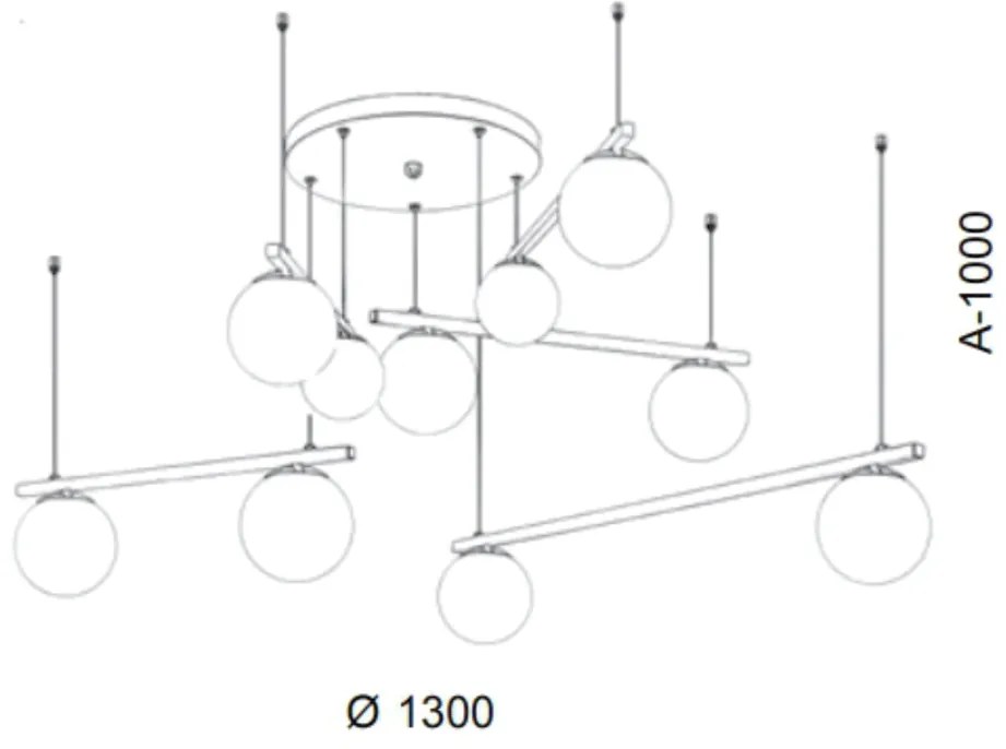 Pendente Irregular Ø130Cm Metal E Globo Ø10Cm 10Xg9|Old Artisan Pd-552... (BRANCO / COBRE BRILHO, AMBAR)