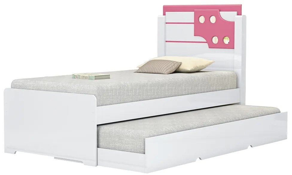 Cama Bibox Luiza Solteiro Branco/Rosa – Vitamov