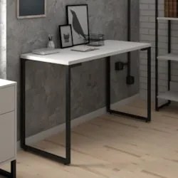 Mesa Escritório 120cm Estilo Industrial New Port  M24 Branco - Mpozena