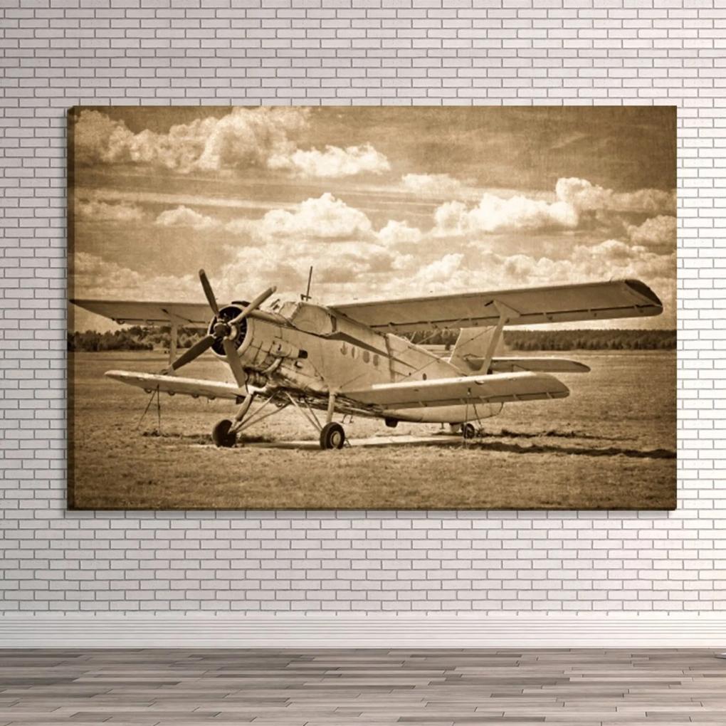 Tela Decorativa Estilo Fotografia Antiga Avião Biplano - Tamanho: 60x90cm (A-L) Unico