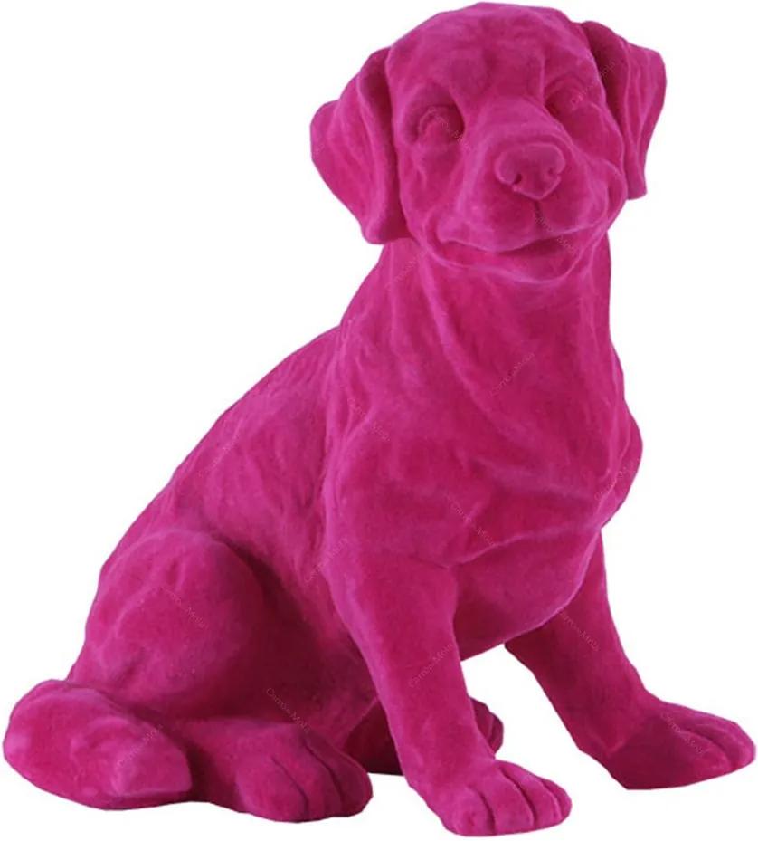 Estatueta Cachorro Rosa em Resina - 20x17 cm