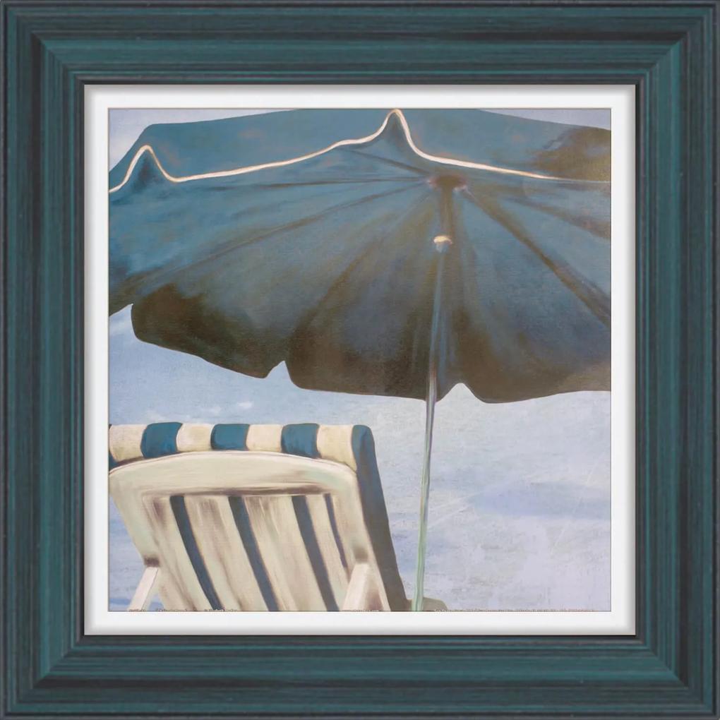Quadro Decorativo Praia Guarda Sol Azul Cadeira 40x40cm
