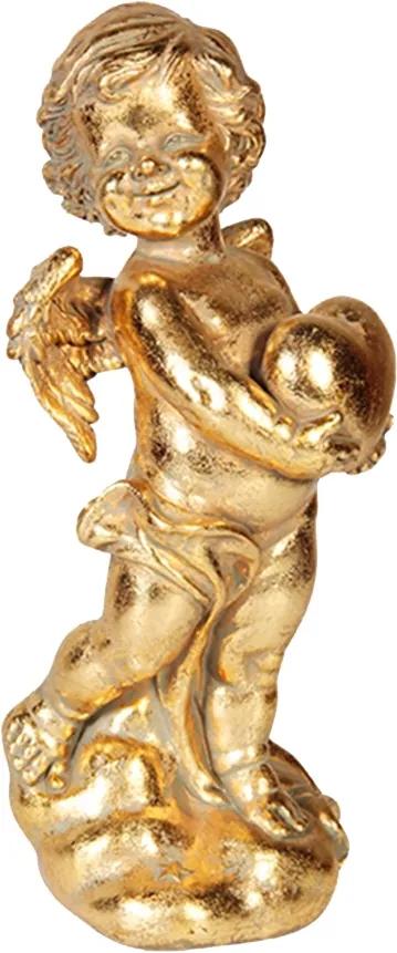 Estatueta Anjinho Segurando um Coração Dourada em Resina - 26x9 cm