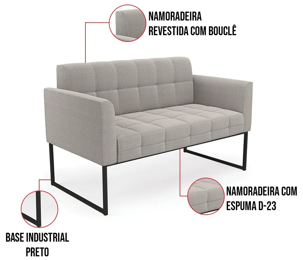 Sofá Namoradeira e 2 Poltronas Industrial Pto Elisa Bouclê Cinza D03 - D'Rossi