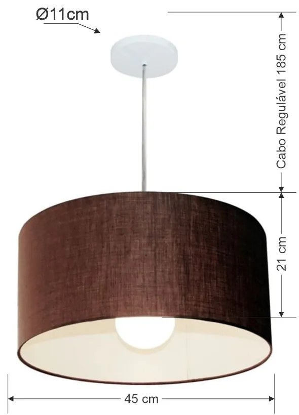 Lustre Pendente Cilíndrico Md-4203 Cúpula em Tecido 45x21cm Café - Bivolt