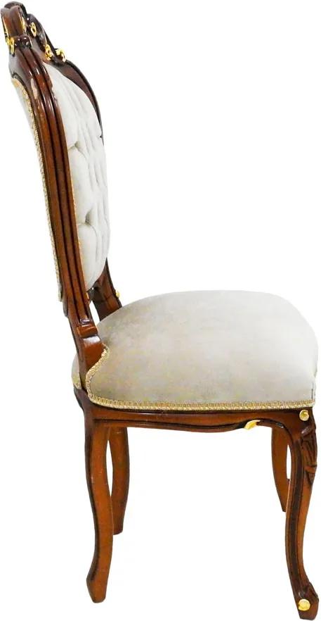 Cadeira em Madeira com Detalhes em Dourado e Estofado Bege - 56x115x60