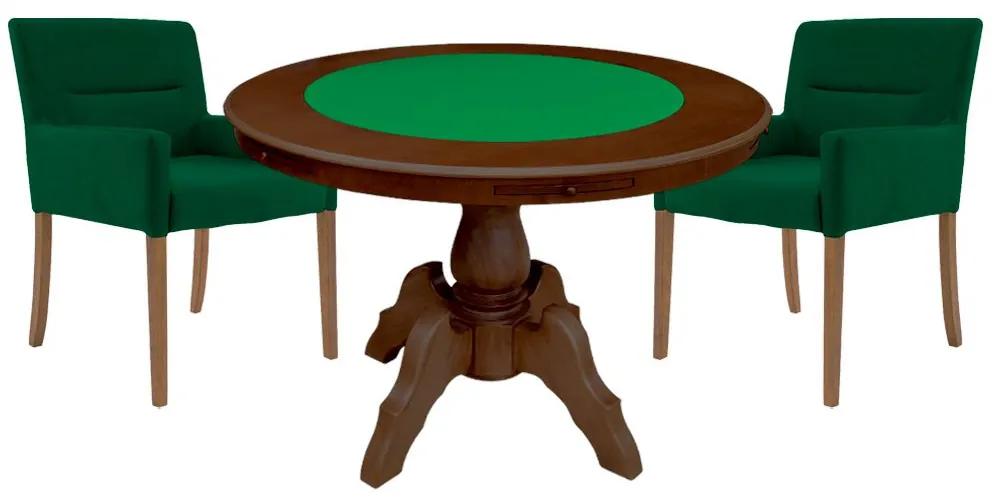 Mesa de Jogos Carteado Redonda Montreal Tampo Reversível Imbuia com 2 Cadeiras Vicenza Verde G36 G15 - Gran Belo