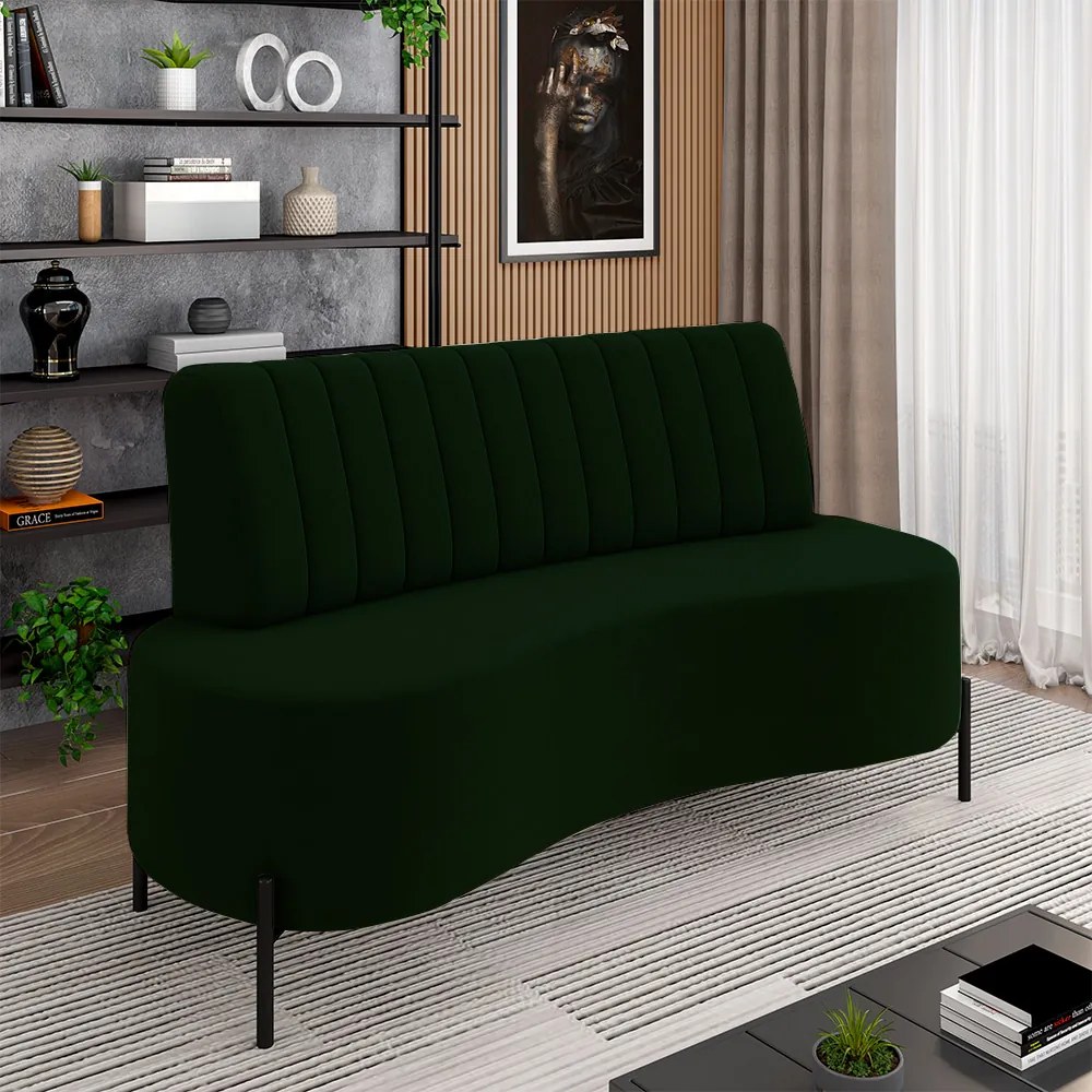 Sofá Living Decorativo 2 Lugares 1,60M Katara Pés de Ferro Veludo Verde G33 - Gran Belo