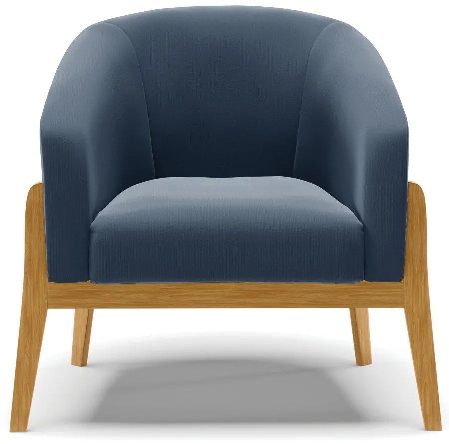 Poltrona Decorativa Base de Madeira kit 2 Stella Suede Azul Marinho D03 - D'Rossi