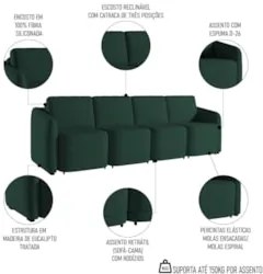 Sofá Cama Casal para Sala 396cm Polska Z08 Veludo Verde - Mpozenato