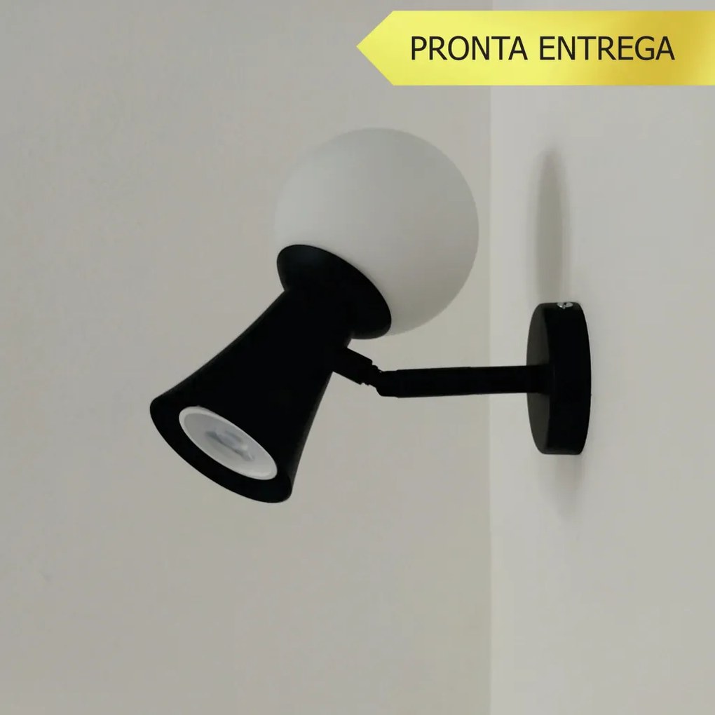 Arandela Cone 10X18,5X18,7 Aluminio E Globo Ø10Cm 01Xmr16 + 01Xg9 - Qi... (PRETO)