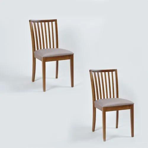 Kit 2 Cadeiras Nice Ripada com Assento Estofado D23 - Castanho/Cinza