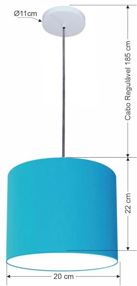 Luminária Pendente Vivare Free Lux Md-4105 Cúpula em Tecido - Azul-Turquesa - Canopla branca e fio transparente