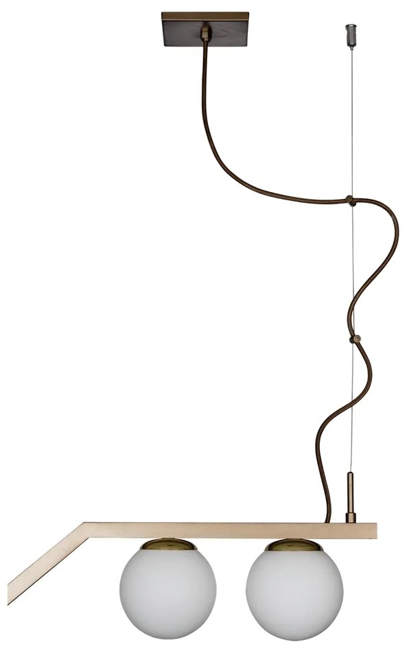 Pendente Zig 145X30Cm 6Xg9 / Cabo Aço Chumbador + Cabo Rayon / Globo Ø... (BZ-M / DR-PV - Bronze Metálico / Dourado Brilho Polido Verniz, CLEAR)