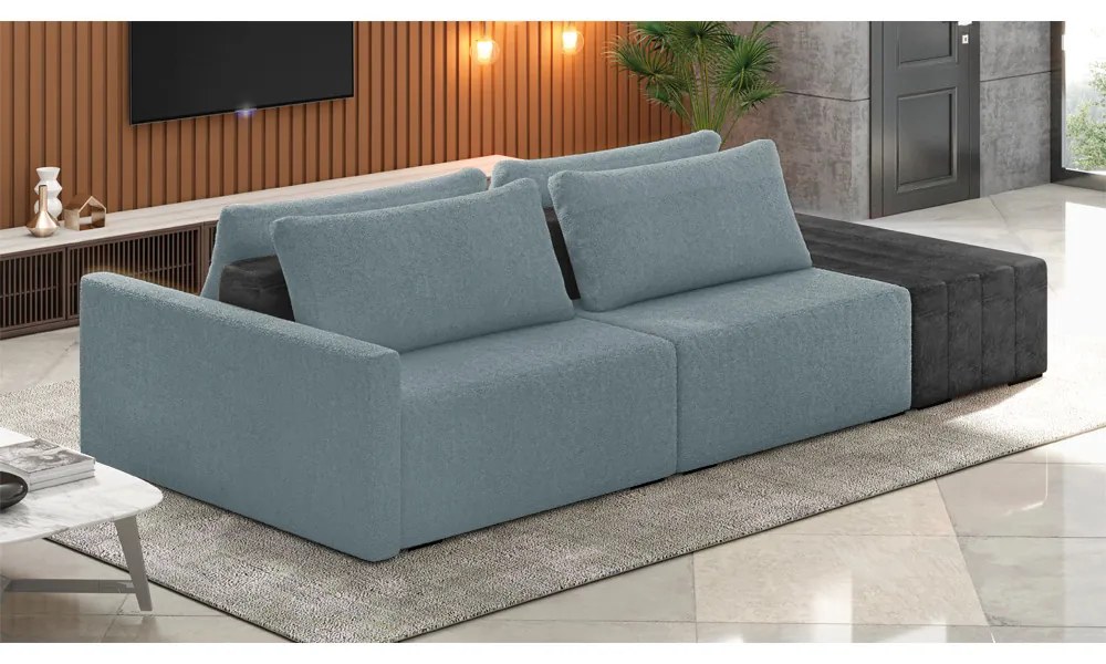 Sofá Ilha 2 Lugares Living 232cm Modulado Sala Lary Bouclê/PU Pto K01 - D'Rossi - Azul