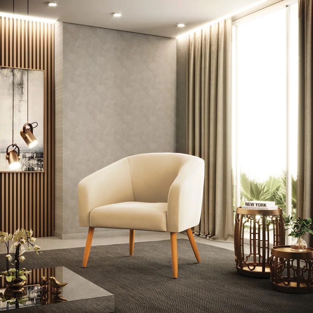 Poltrona Decorativa Pé Palito Castanho kit 2 Stella Suede D03 - D'Rossi - Bege