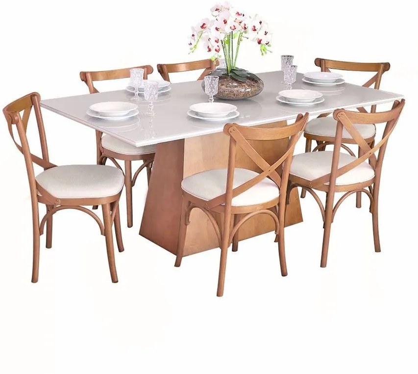 Conjunto Sala de Jantar Mesa Bonnie com 6 Cadeiras X Espanha Estofada - Wood Prime 38713