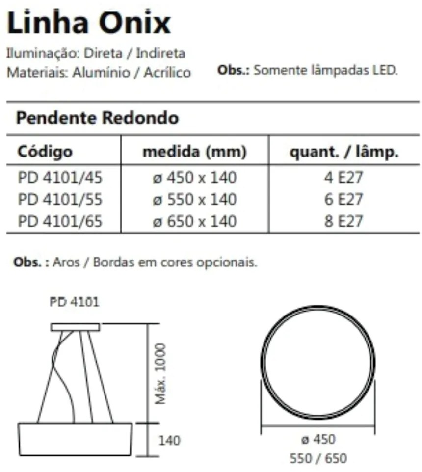 Pendente Redondo Onix Ø55X14Cm 6Xe27 Aro Recuado / Metal E Acrilico |... (TT-M Titânio Metálico, TT-M - Titânio Metálico)
