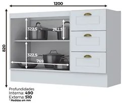 Balcão Gabinete Para Pia 120cm 3 Portas 2 Gavetas sem Tampo 100% MDF A