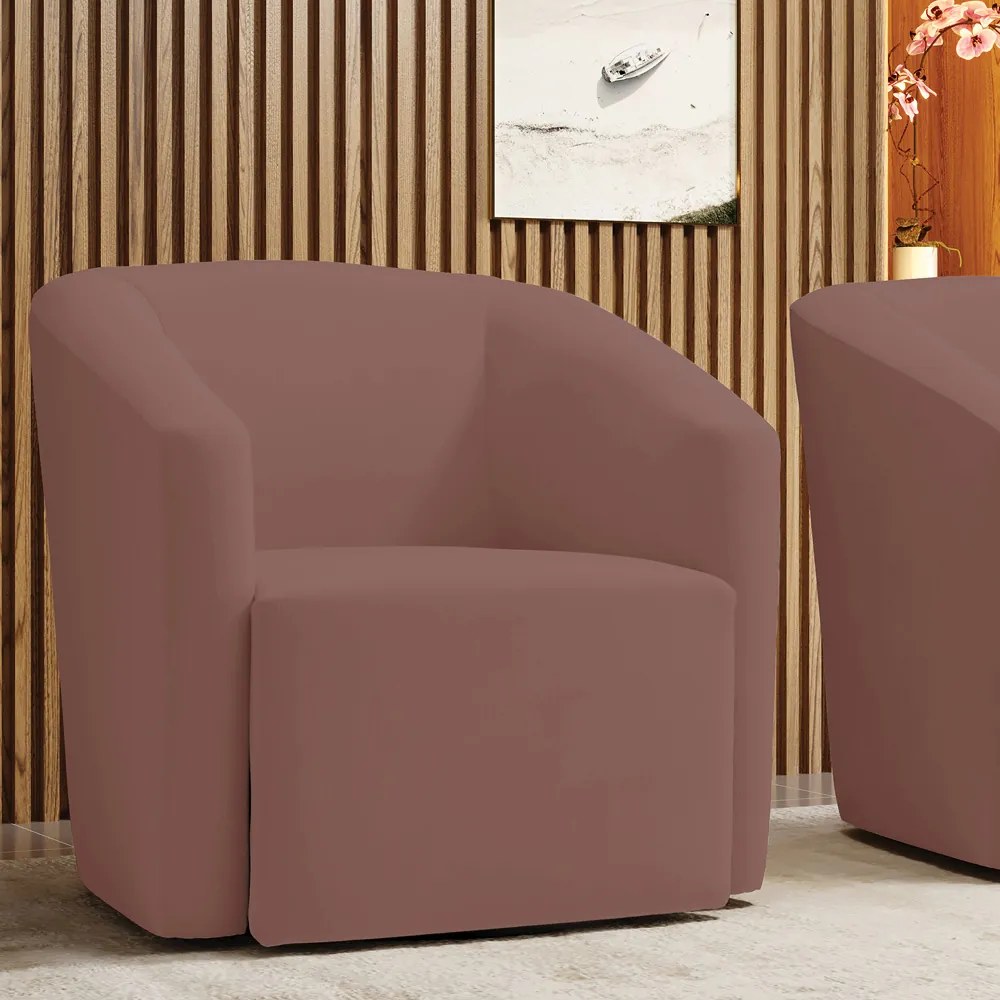 Poltrona Decorativa Base Giratória Stella Max Veludo Rosê D03 - D'Rossi
