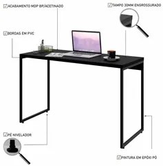 Mesa de Escritório Escrivaninha 120cm Dynamica Industrial C08 Preto Ôn