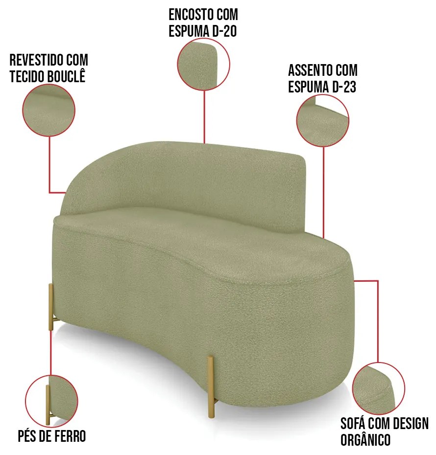 Sofá 2 Lugares Orgânico 140cm Pé Dourado Morgan Bouclê D03 - D'Rossi - Verde Pistache
