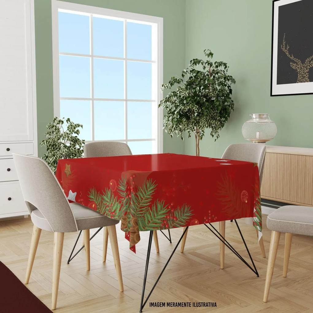 Toalha de Mesa Quadrada Para 4 Lugares Folhas com Vermelho 1.45m x 1.45m Único