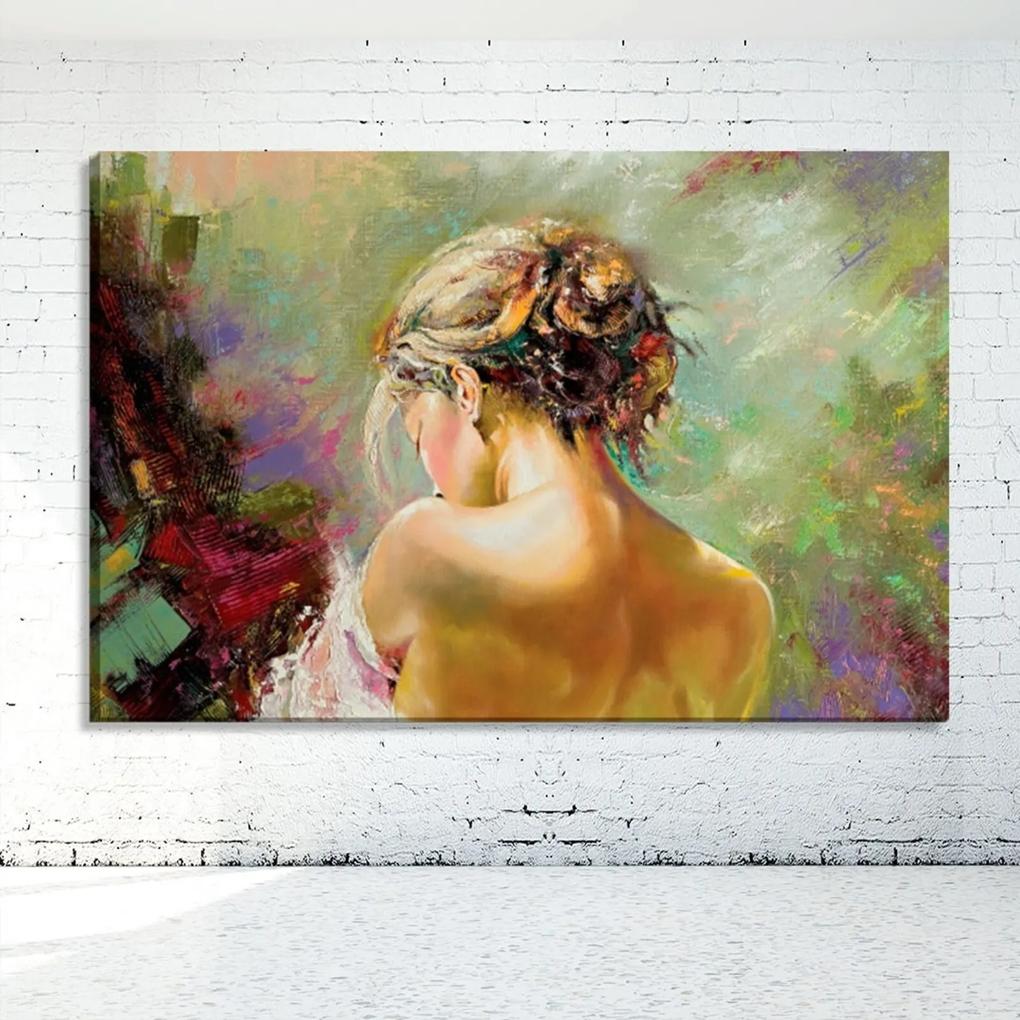 Tela Decorativa Estilo Pintura Mulher com as Costas Expostas - Tamanho: 60x90cm (A-L) Unico
