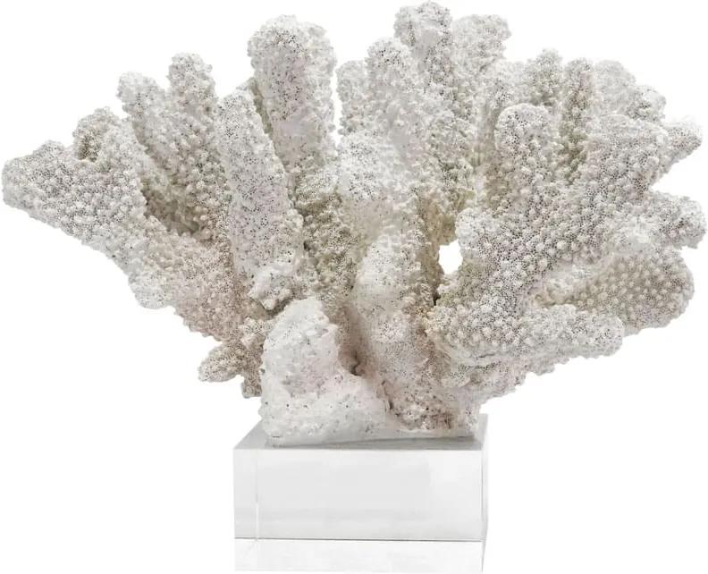 Escultura de Coral em Resina Branca e Base em Cristal - 18x30x18cm