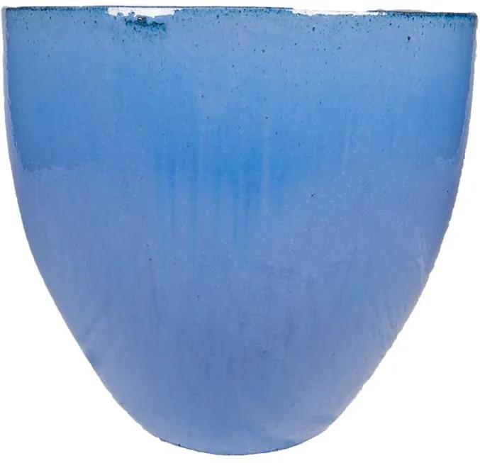 Vaso Vietnamita Cerâmica Importado Short EGG Azul Cobalto D61cm x A63cm